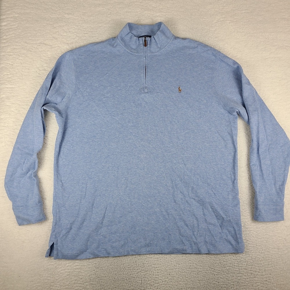 Polo Ralph Lauren Sweater Mens 2XLT 2XL XXL Tall Blue Quarter‎ Zip Estate Rib